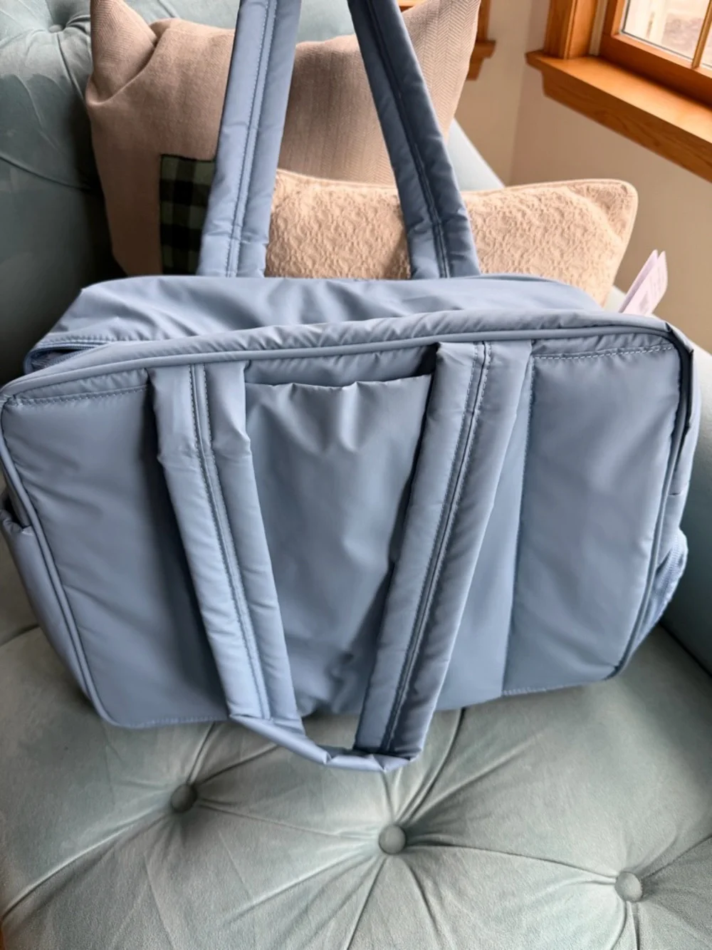 CALPAK Luka duffel travel bag in French Blue with gingham lining!  NWT - Picture 4 of 7